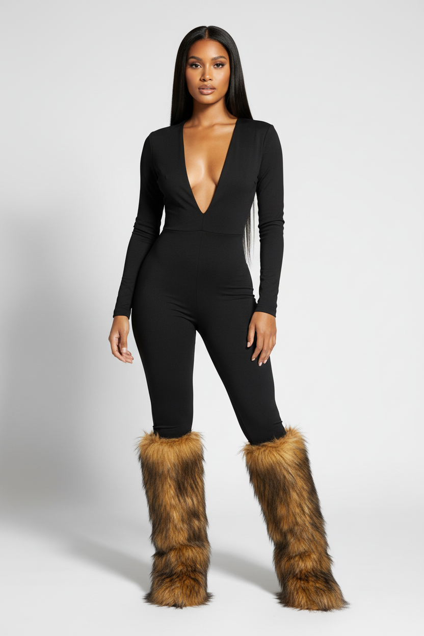 Tall Light Brown Faux Fur Fluffy Snow Boots
