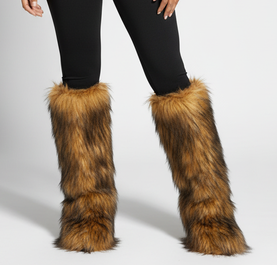 Tall Light Brown Faux Fur Fluffy Snow Boots