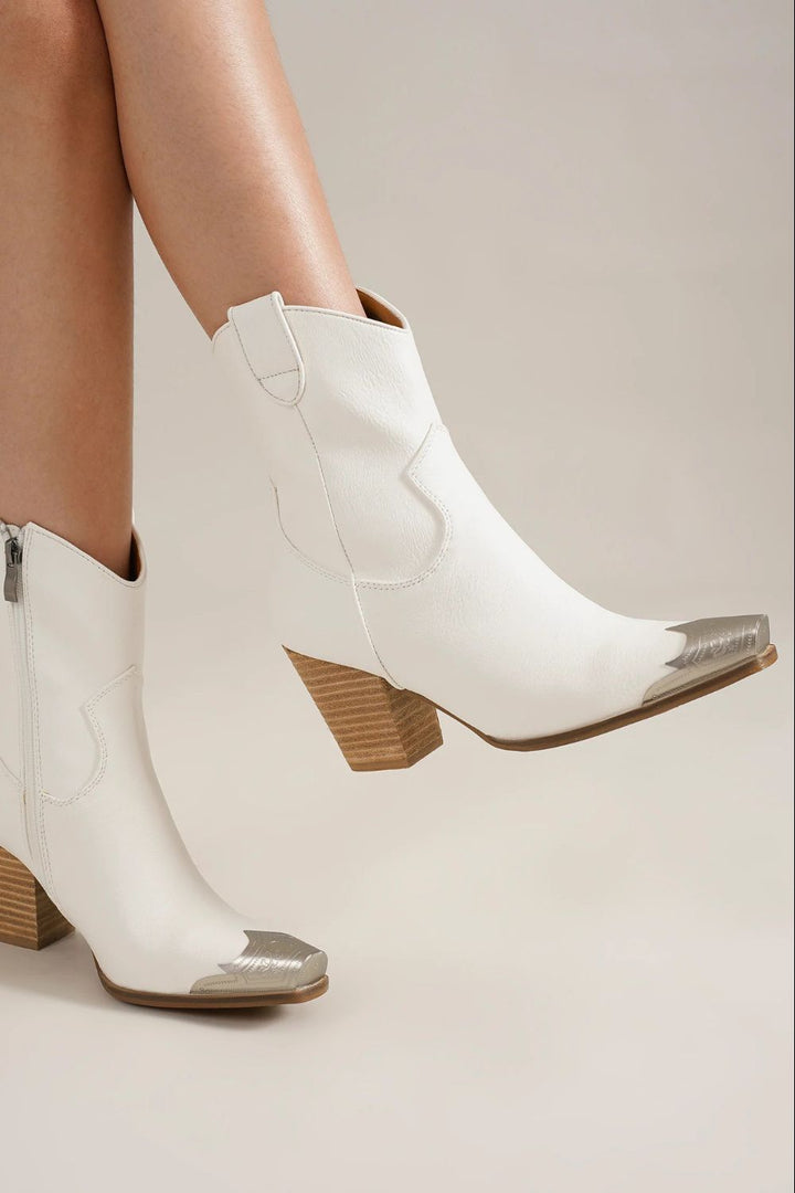 Faux Leather Block Heel Boots