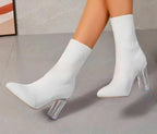 Chunky-Heeled Knitted Suede Ankle Boots