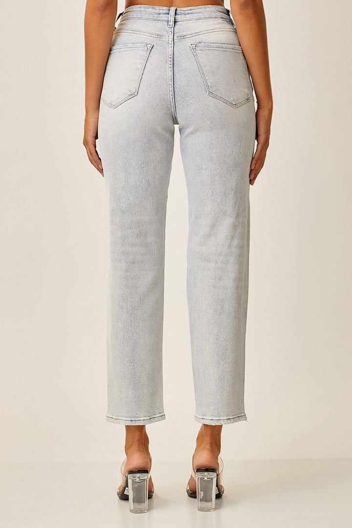 High Rise Distressed Relaxed Jeans, Light Blue