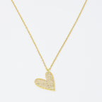Shiny Heart Necklace With Cubic Zirconia Pave And Stainless Steel Chain 16 Inch
