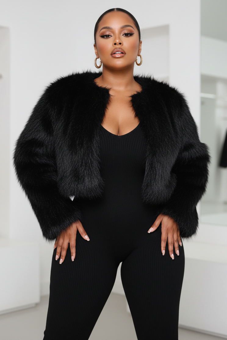 Fluffy Faux Fur Jacket, Size Large