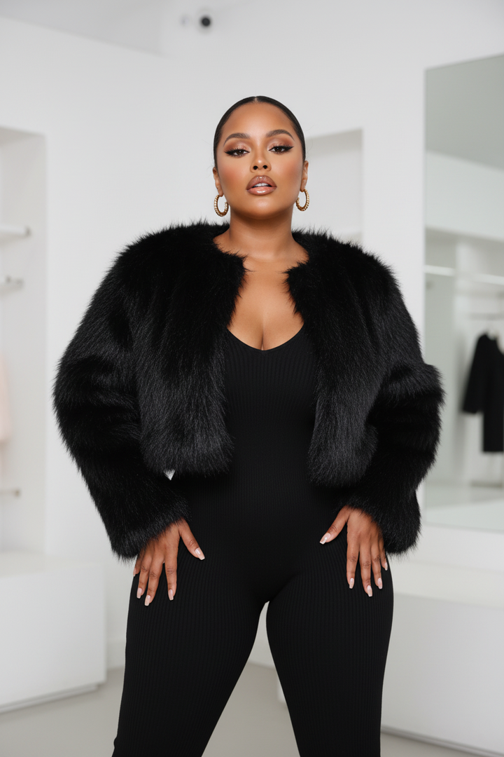 Fluffy Faux Fur Jacket, Size Large