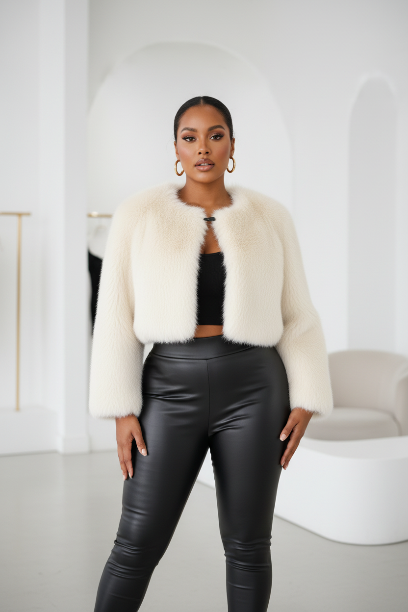 Fluffy Faux Fur Jacket, Size Large