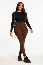 Fleece Lined Leggings - Brown