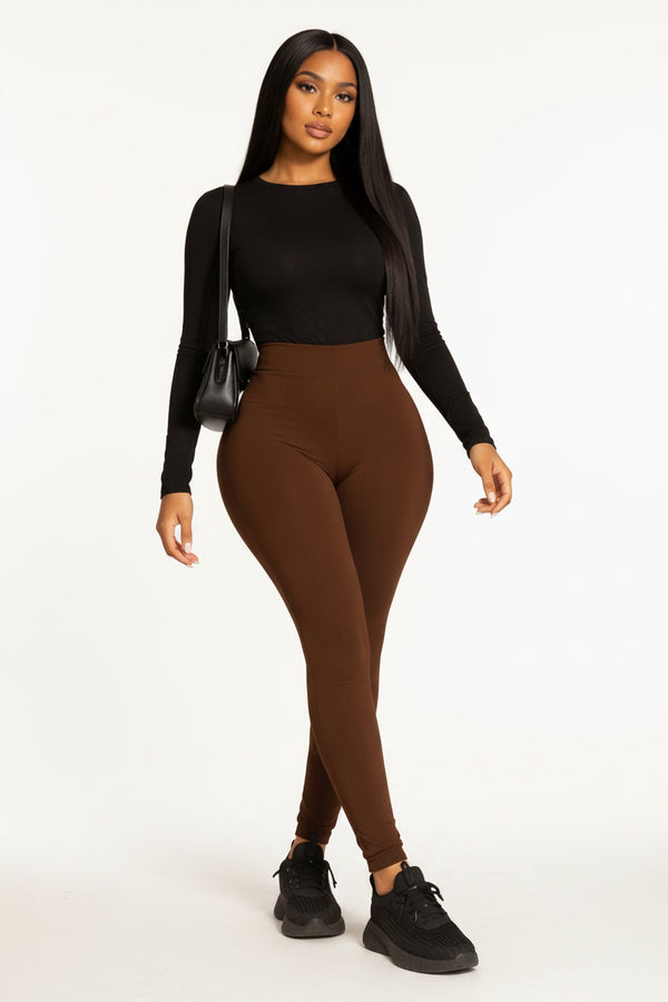 Fleece Lined Leggings - Brown