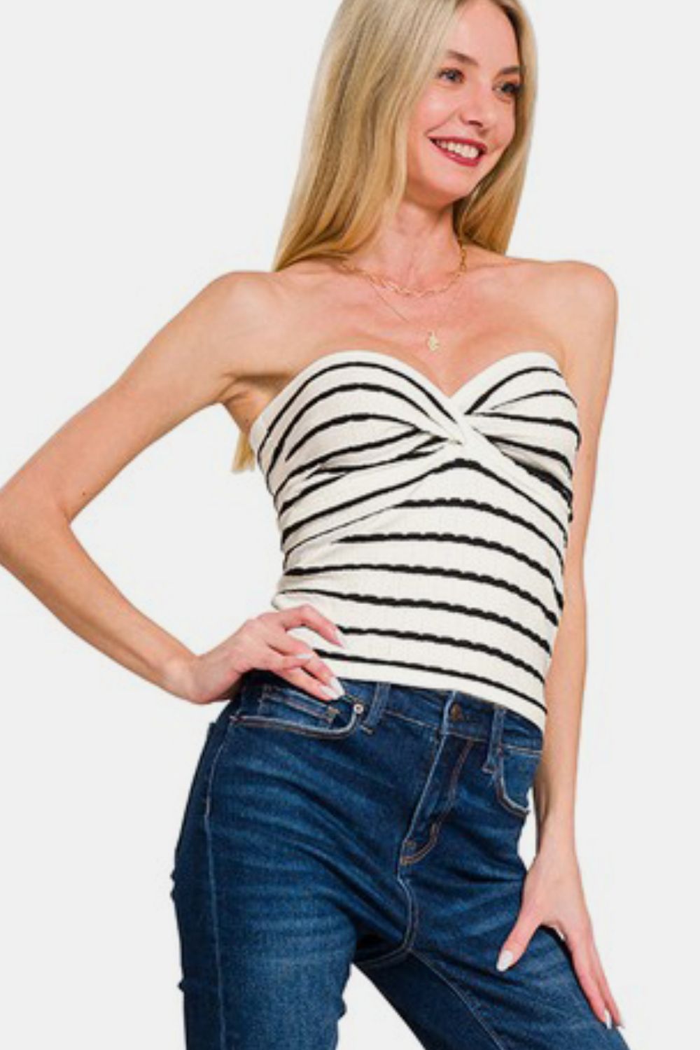 Twisted Sweetheart Neck Striped Tube Top