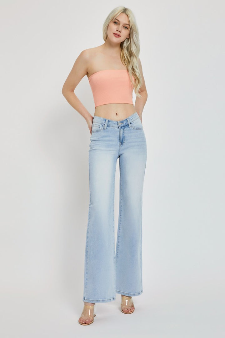 Wide Leg V Dipped Front Waist Jeans