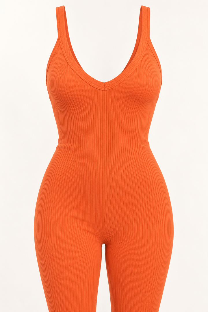 Ribbed Jumpsuit - Tangerine