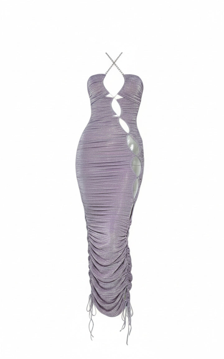 Chiffon Metallic Cut Out Dress, Purple