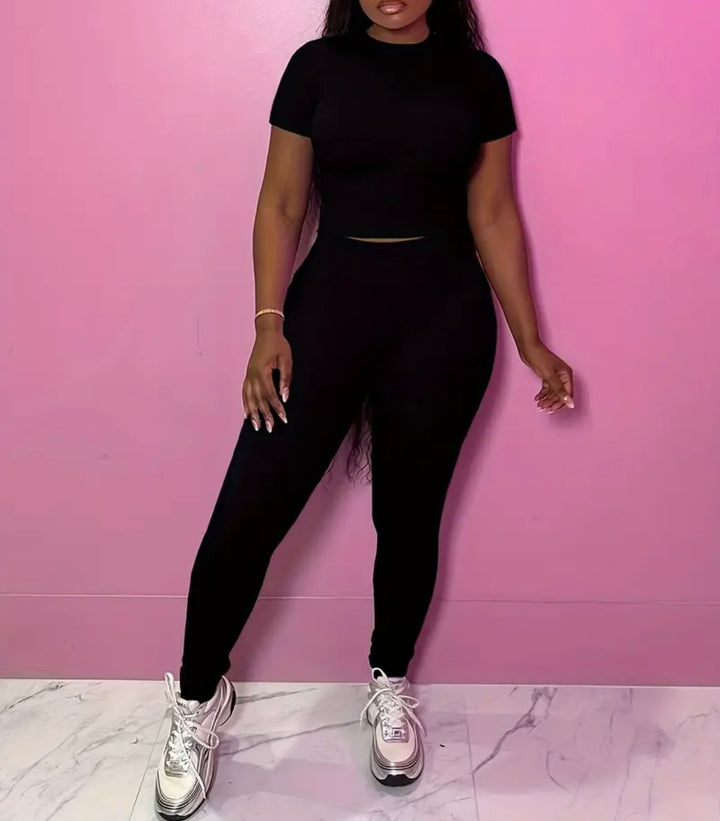 Everyday Ribbed Pants Set - Black