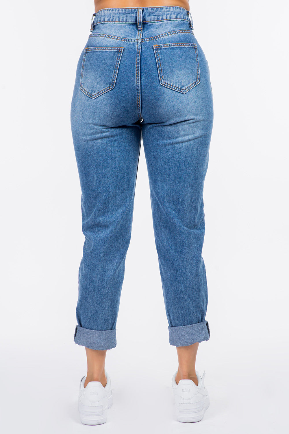 High Waist Pleated Waist Mom Jeans