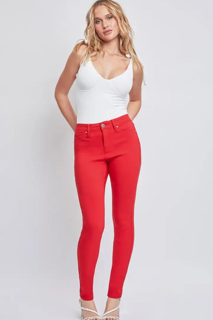 Full Size Hyperstretch Mid-Rise Skinny Jeans, Red