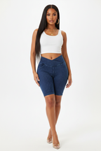 Asymmetrical Waist Denim Shorts