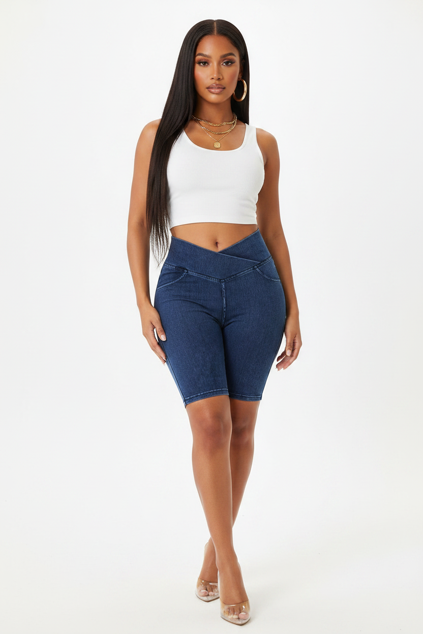 Asymmetrical Waist Denim Shorts