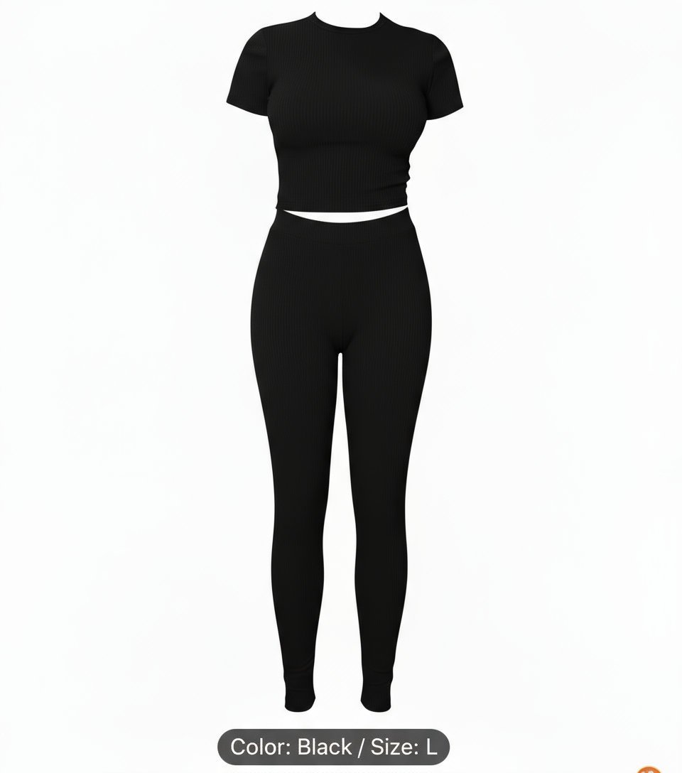 Everyday Ribbed Pants Set - Black
