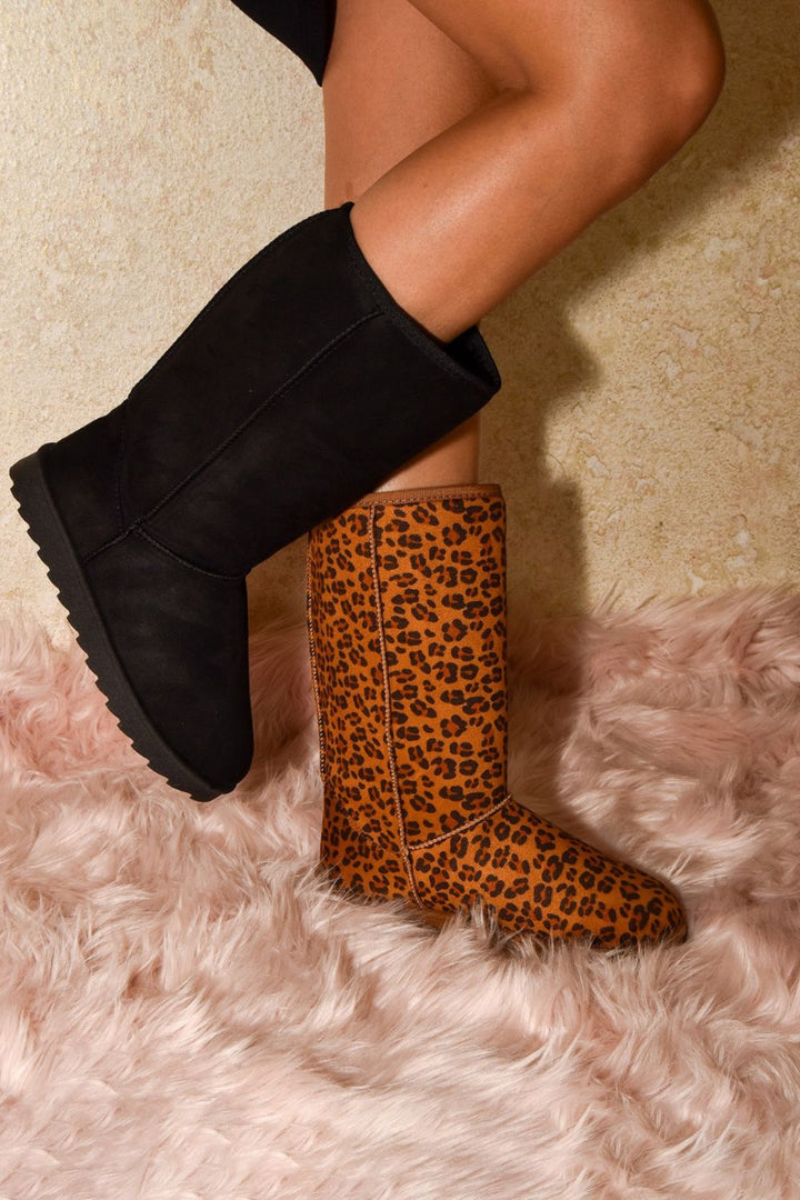 Leopard Suede Round Toe Snow Boots