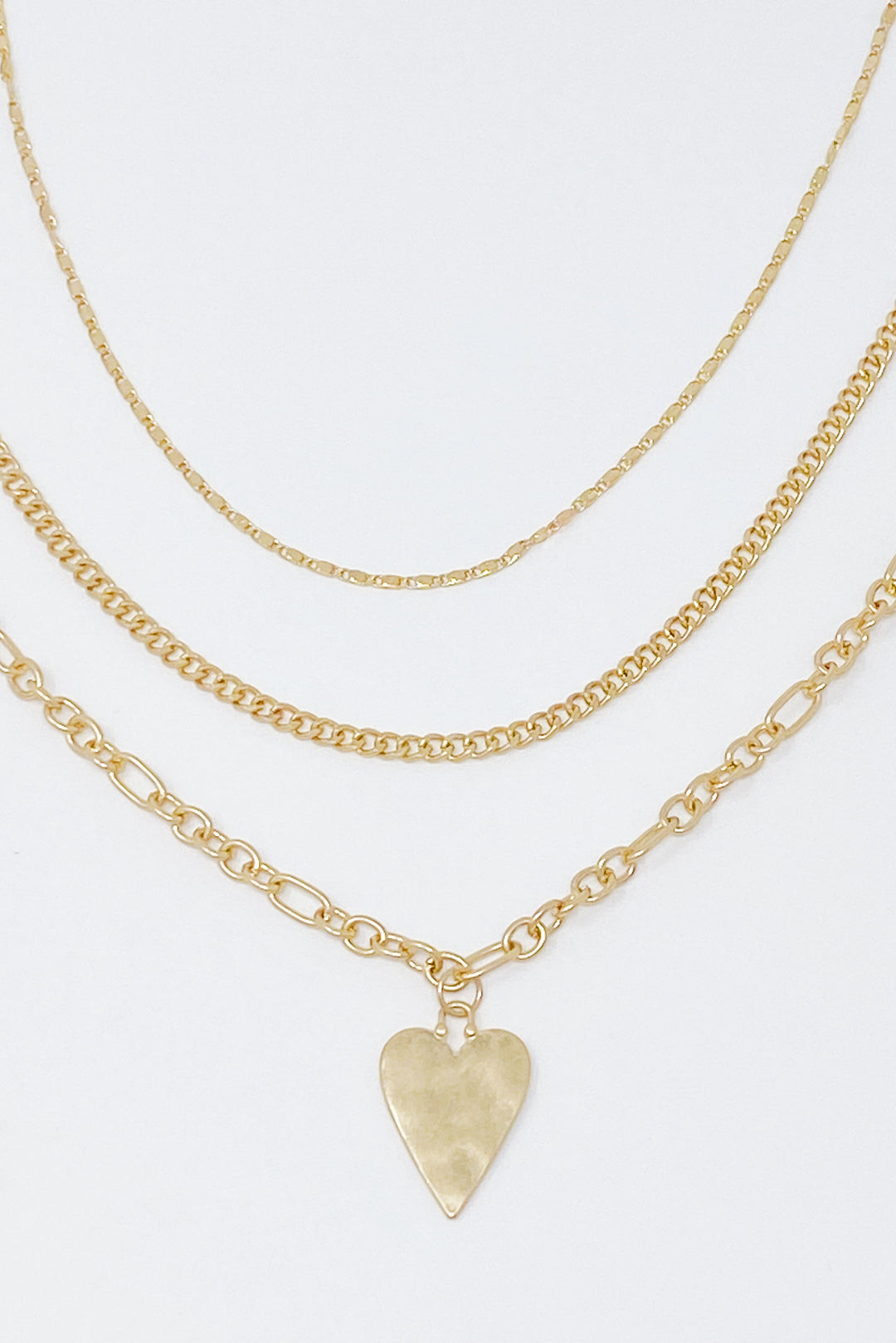 Heart Charm Layered Chain Necklace Set Of 3