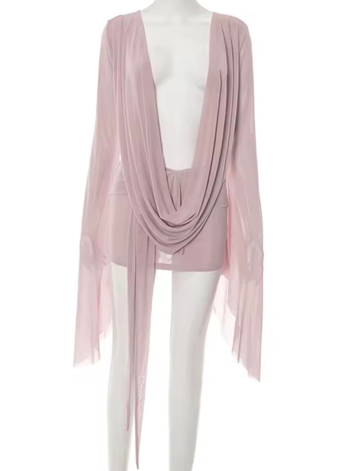 Cowl Neck Mesh Baddie Dress, Pink