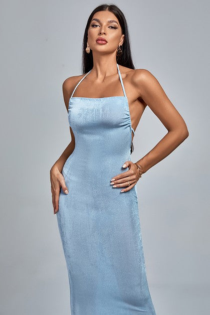 Elegant Maxi Backless Dress, Blue