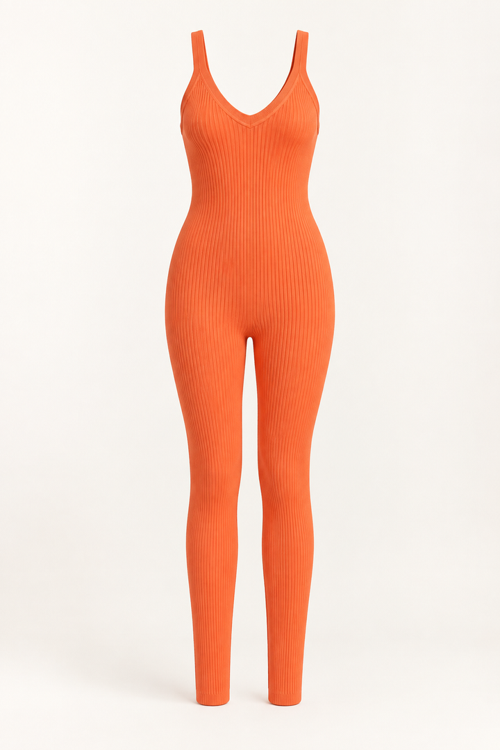 Ribbed Jumpsuit - Tangerine