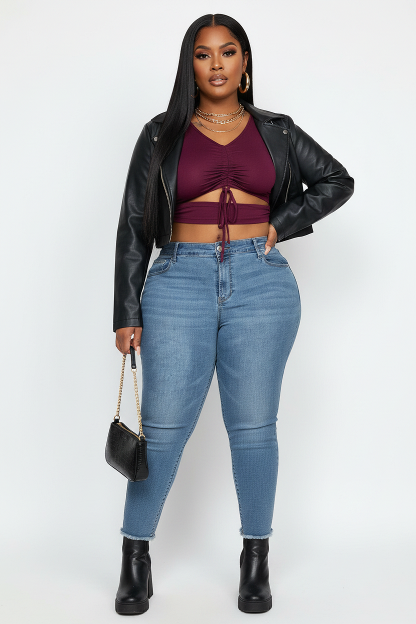 Plus Size Drawstring Ruched Cutout Crop Top