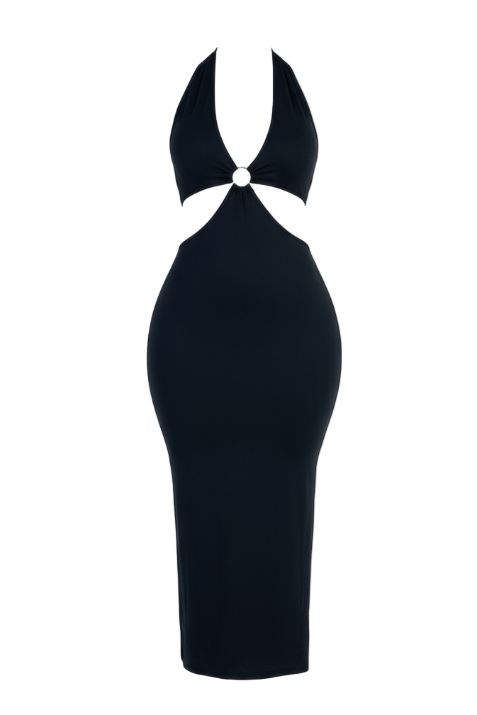 Cut-out Halter Neck Split Thigh Midi Dress