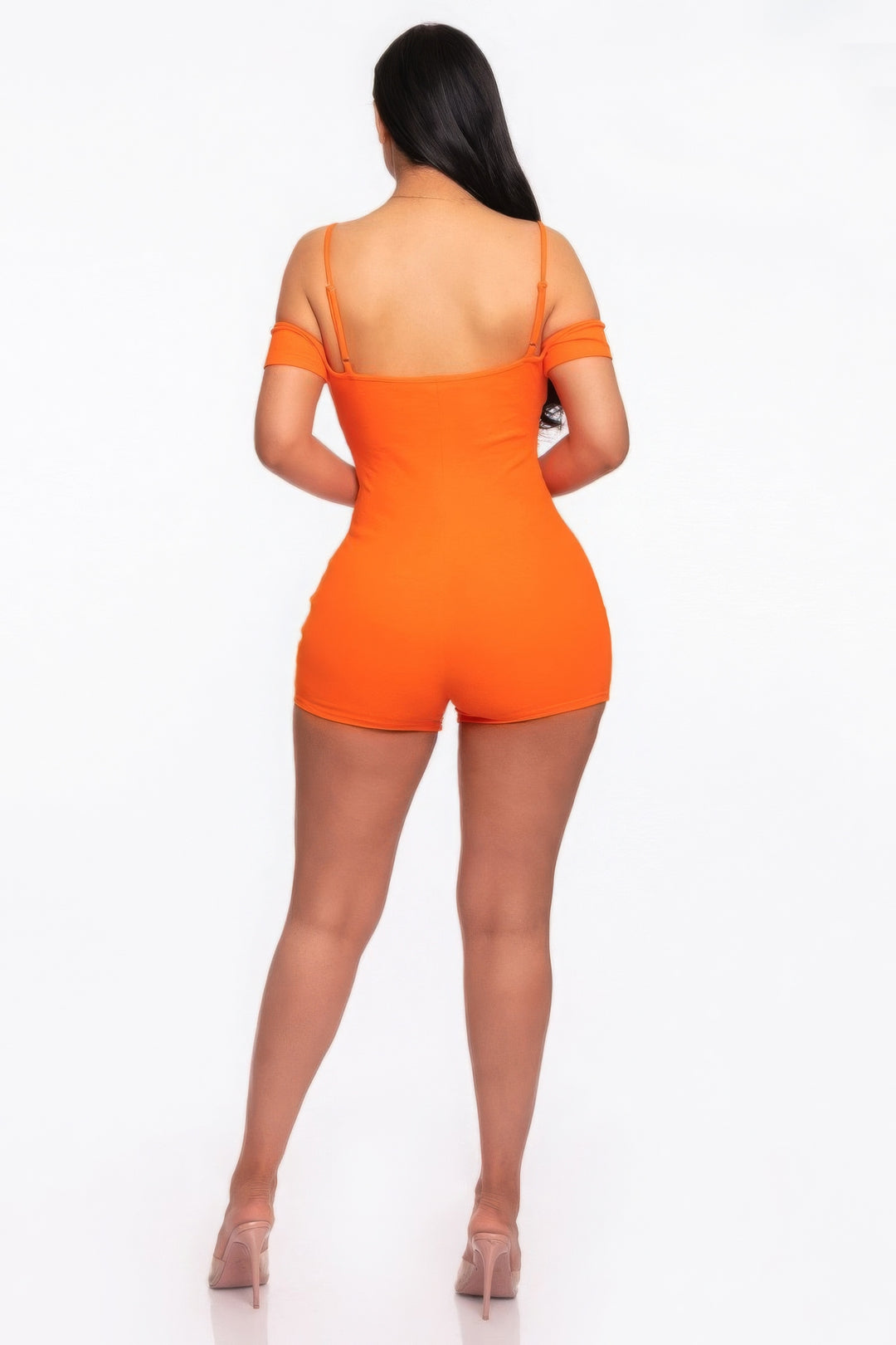 Infinity Off-shoulder Knitted Rompers, Orange