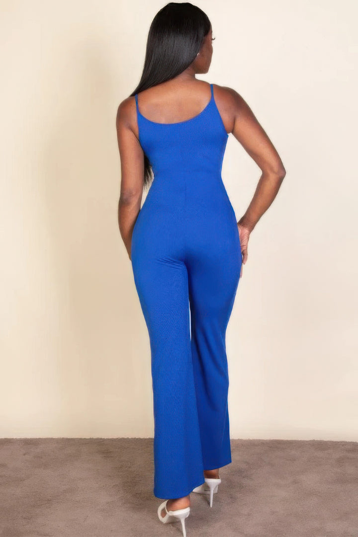 Ribbed sleeveless wide leg jumpsuit