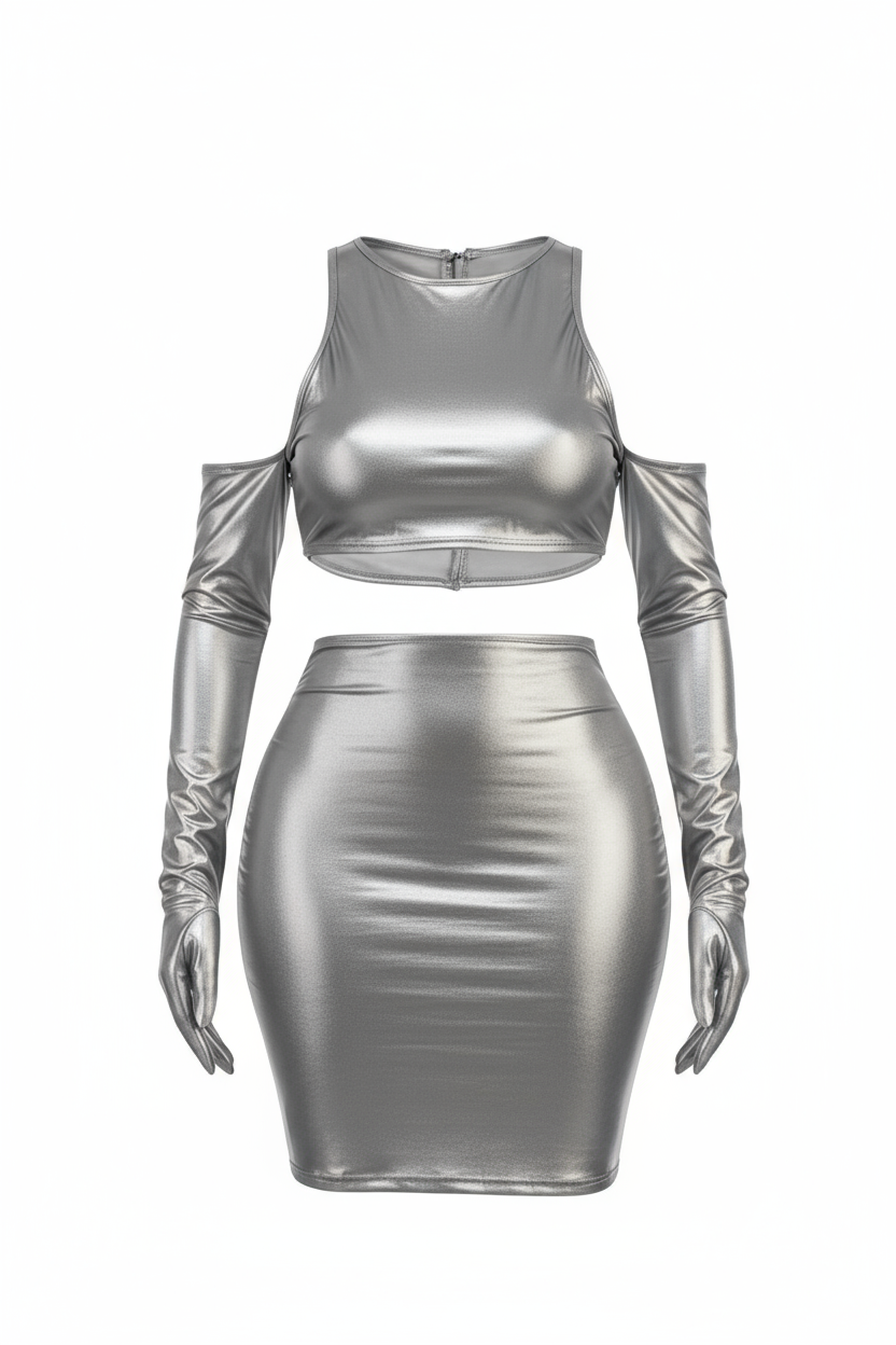 Hooded Metallic Lux Dress