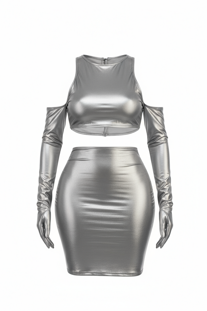Hooded Metallic Lux Dress