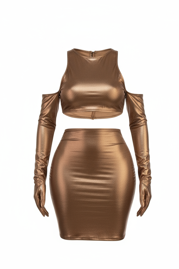 Hooded Metallic Lux Dress