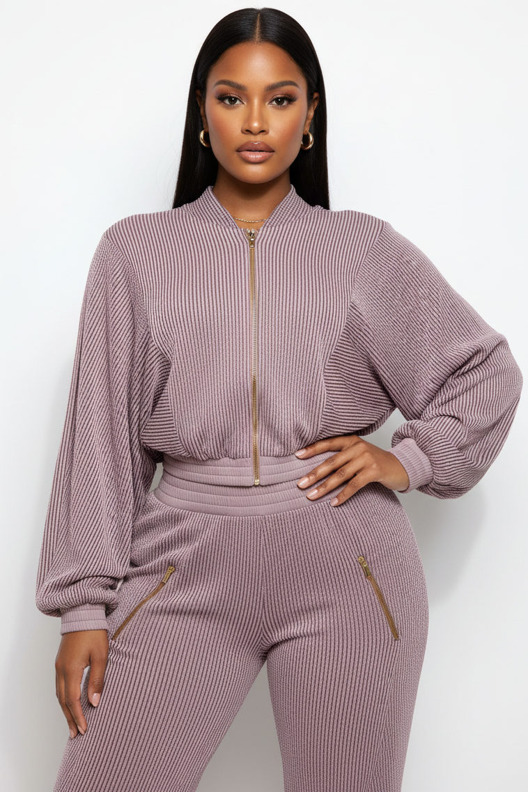 Plus Size Women’s Zipper Closure Hoodie Jacket &amp; Pants Set