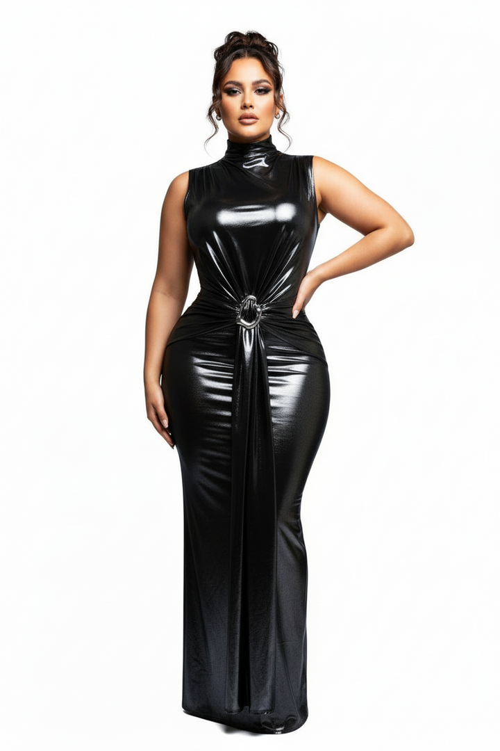 Mock Neck And Tied Waist Dress