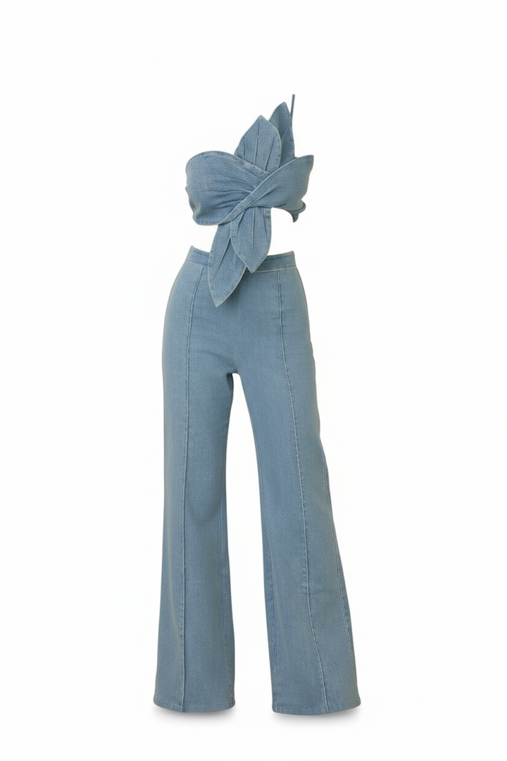 Denim Single Strap Wrap Flower Set