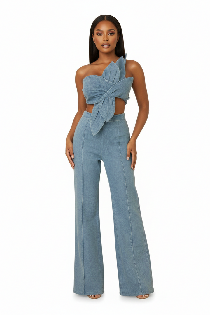 Denim Single Strap Wrap Flower Set