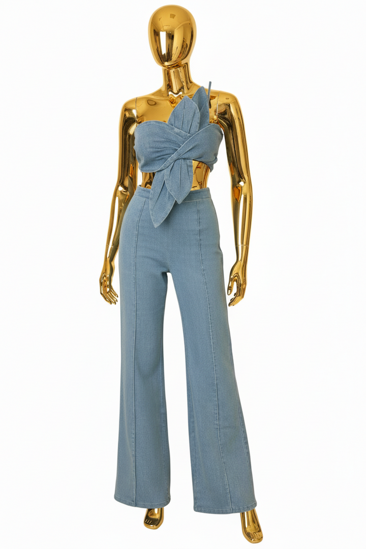 Denim Single Strap Wrap Flower Set