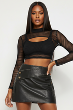 Faux Leather Strap Mini Skirt, Black