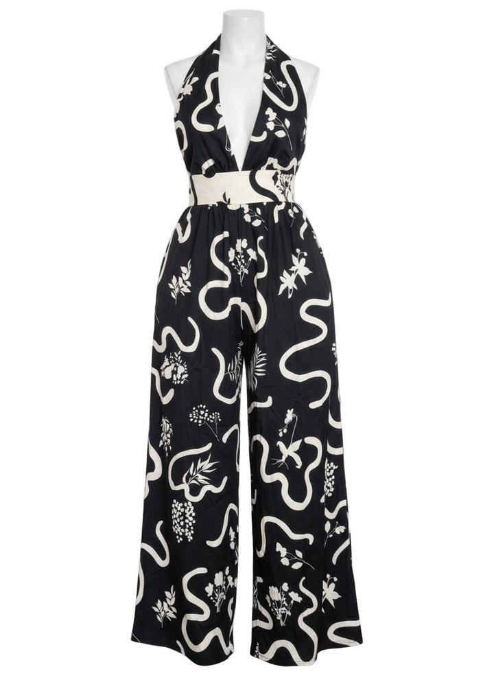 Botanic Maze Halter Wide-leg Jumpsuit