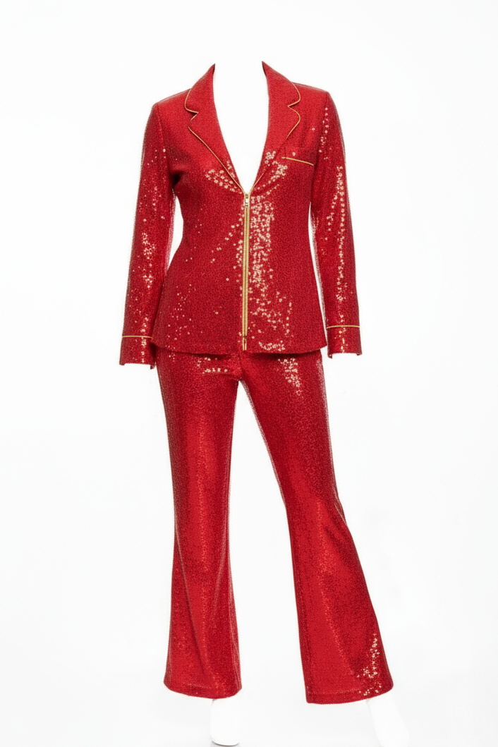 Sequin Collared Two Piece Set