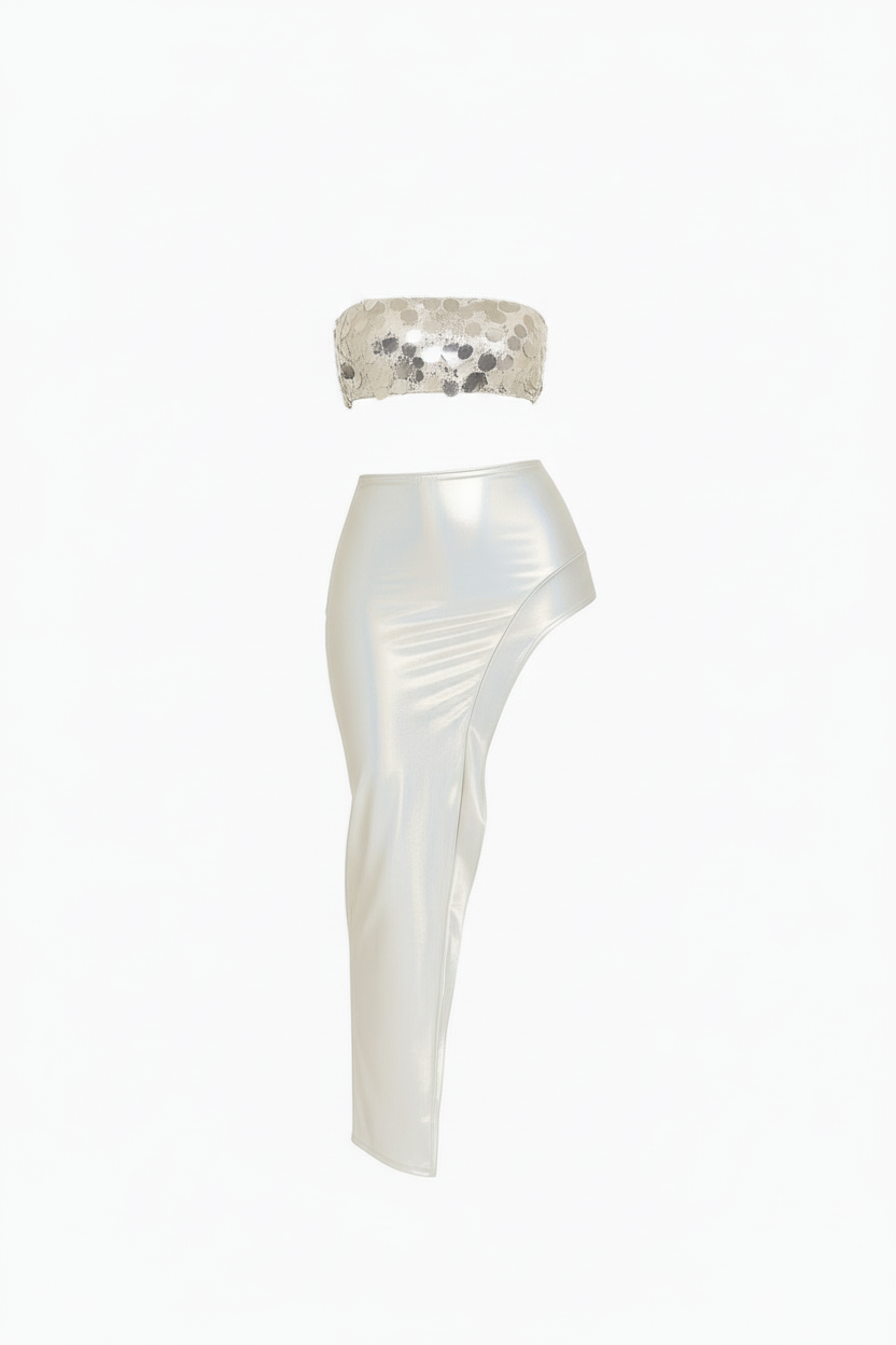 Metallic Sequin Crop Top & Skirt Set