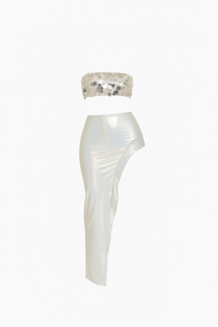 Metallic Sequin Crop Top & Skirt Set