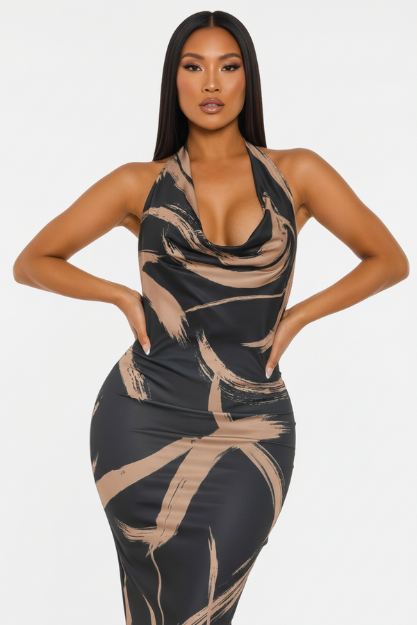 Fierce Stroke Halter Midi Dress