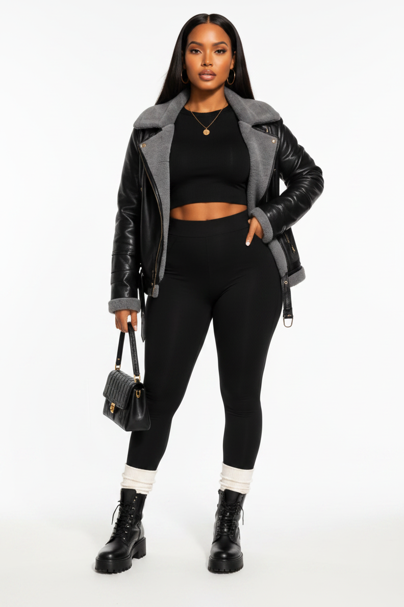 Leggings and Crop Top Set - Black