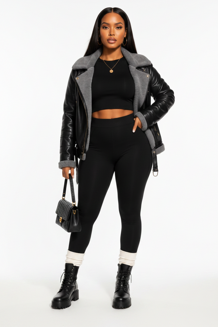 Leggings and Crop Top Set - Black