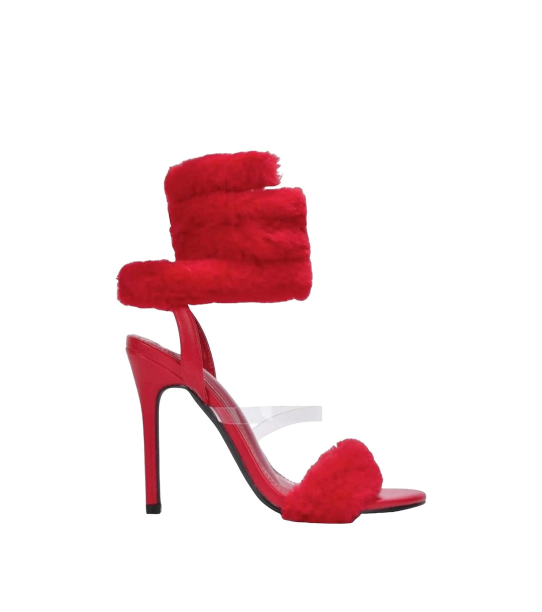 Heartbreaker Red Furry Heels, Size 7.5