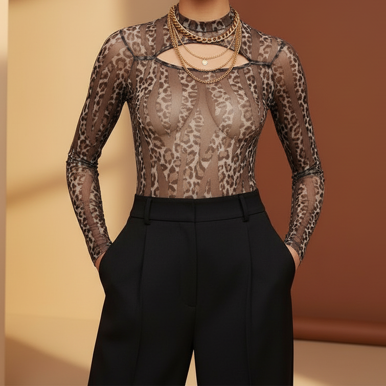Leopard Print Sheer Bodysuit