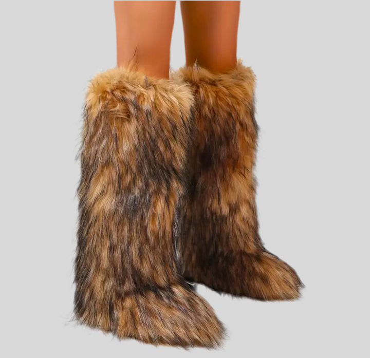 Tall Light Brown Faux Fur Fluffy Snow Boots