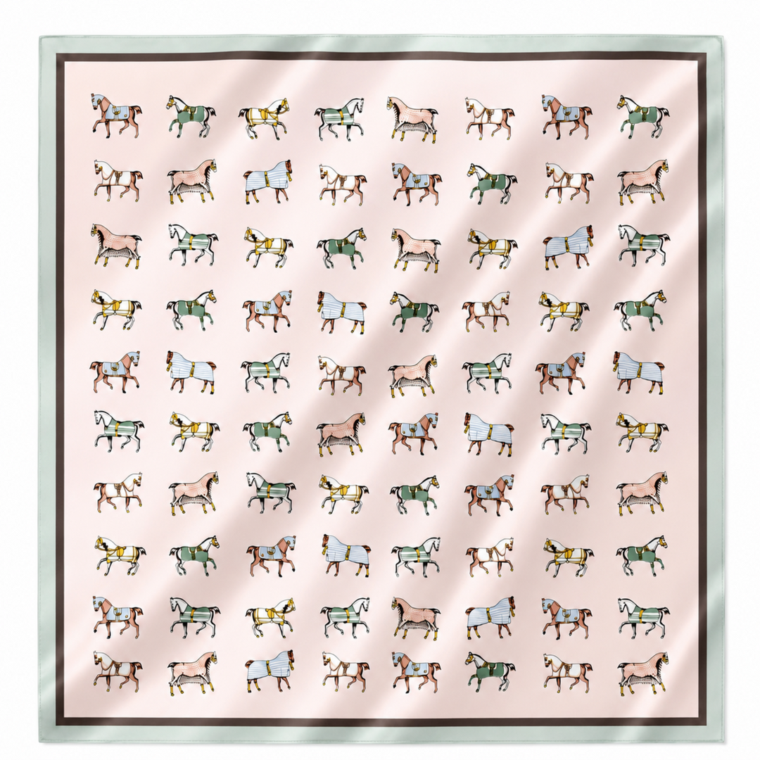 Equestrian Horse Print Satin Square Scarf - Classic Preppy